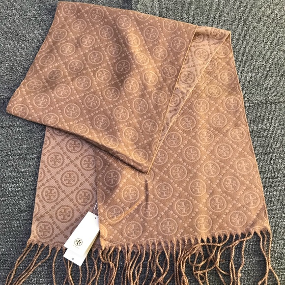 Tory Burch Tan Monogram Fringe Scarf - Picture 3 of 6